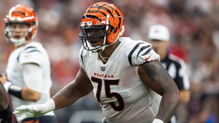Oct 8, 2023; Glendale, Arizona, USA; Cincinnati Bengals offensive tackle Orlando Brown Jr. (75)