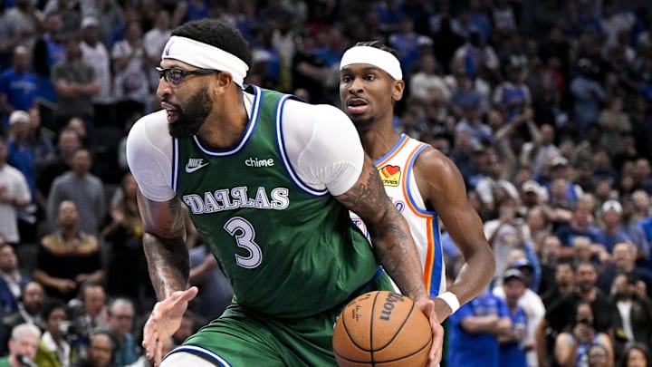Oct 27, 2025; Dallas, Texas, USA; Dallas Mavericks forward Anthony Davis (3) drives to the basket during the game between the Mavericks and the Thunder at the American Airlines Center. Mandatory Credit: Jerome Miron-Imagn Images Oct 27, 2025; Dallas, Texas, USA; Dallas Mavericks forward Anthony Davis (3) drives to the basket during the game between the Mavericks and the Thunder at the American Airlines Center. Mandatory Credit: Jerome Miron-Imagn Images