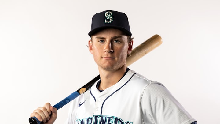Seattle Mariners infielder Colt Emerson poses for a portrait during media day at Peoria Sports Complex on Feb. 20. Seattle Mariners infielder Colt Emerson poses for a portrait during media day at Peoria Sports Complex on Feb. 20.