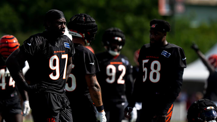 Cincinnati Bengals defensive end Shemar Stewart looks on during the Bengals camp in Cincinnati on July 27, 2025. Cincinnati Bengals defensive end Shemar Stewart looks on during the Bengals camp in Cincinnati on July 27, 2025.
