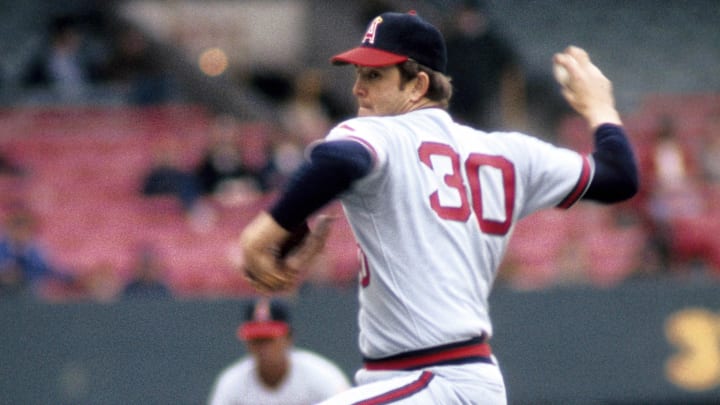 April 1975;  Cleveland, OH, USA; FILE PHOTO; California Angels pitcher Nolan Ryan (30) in action during the 1975 season. 