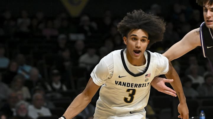 Dec 13, 2025; Nashville, Tennessee, USA; Vanderbilt Commodores guard Tyler Tanner (3) drives baseline against the Central Arkansas Bears during the second half at Memorial Gymnasium. Mandatory Credit: Steve Roberts-Imagn Images Dec 13, 2025; Nashville, Tennessee, USA; Vanderbilt Commodores guard Tyler Tanner (3) drives baseline against the Central Arkansas Bears during the second half at Memorial Gymnasium. Mandatory Credit: Steve Roberts-Imagn Images