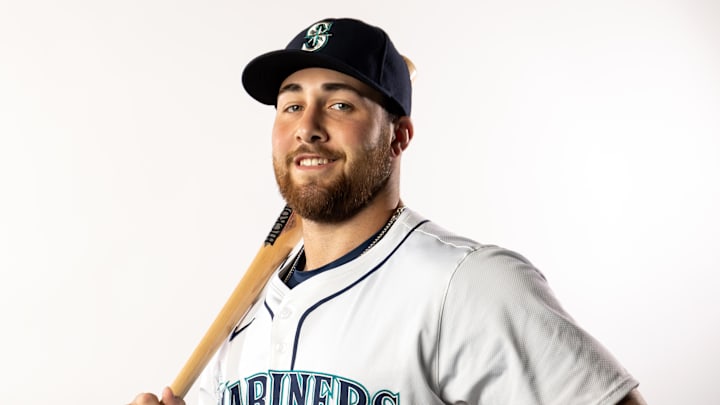 Feb 20, 2025; Peoria, AZ, USA; Seattle Mariners infielder Tyler Locklear poses for a portrait during media day at Peoria Sports Complex. Mandatory Credit: Mark J. Rebilas-Imagn Images Feb 20, 2025; Peoria, AZ, USA; Seattle Mariners infielder Tyler Locklear poses for a portrait during media day at Peoria Sports Complex. Mandatory Credit: Mark J. Rebilas-Imagn Images