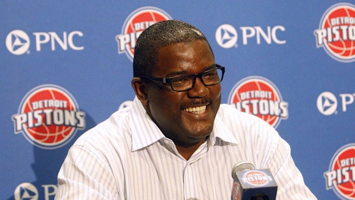 Joe Dumars talks with reporters on May 25, 2010, in Auburn Hills.