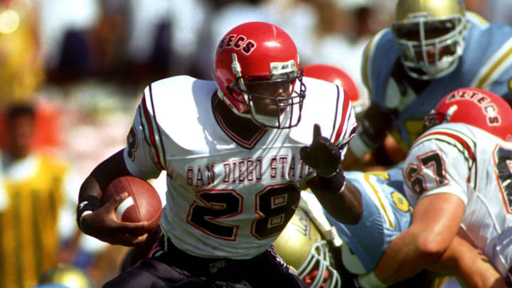 Sep 25, 1992; Pasadena, CA, USA; San Diego State Aztecs running back (28) Marshall Faulk.