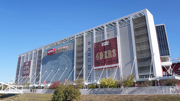 Nov 19, 2023; Santa Clara, California, USA; A view of the outside of the stadium before the game between the San Francisco 49ers and the Tampa Bay Buccaneers at Levi's Stadium. Mandatory Credit: Darren Yamashita-Imagn Images Nov 19, 2023; Santa Clara, California, USA; A view of the outside of the stadium before the game between the San Francisco 49ers and the Tampa Bay Buccaneers at Levi's Stadium. Mandatory Credit: Darren Yamashita-Imagn Images