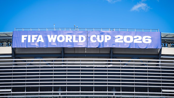 FIFA 2026 World Cup signage is displayed at MetLife Stadium, May 7, 2026, East Rutherford, NJ, USA.