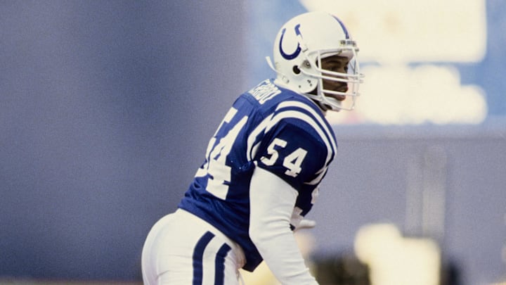 Dec 10, 1988; East Rutherford, NJ, USA; FILE PHOTO; Indianapolis Colts linebacker Jeff Herrod (54) in action against the New York Jets at Giants Stadium during the 1988 season. Mandatory Credit: RVR Photots-Imagn Images