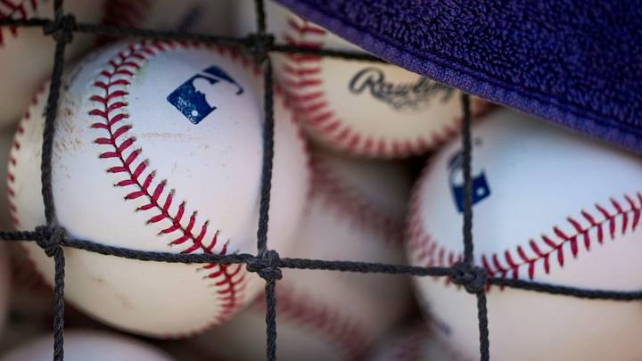 Practice baseballs are stored in buckets at the Cincinnati Reds Player Development Complex in Goodyear, Ariz., on Friday, Feb. 14, 2025.