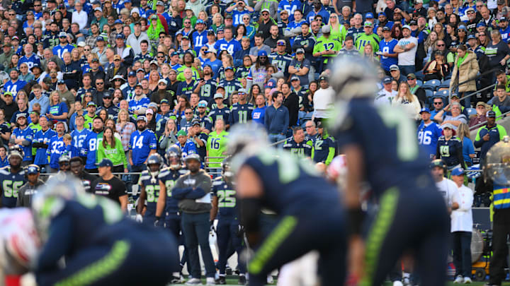 Oct 6, 2024; Seattle, Washington, USA; Fans during the second half of the game between the Seattle Seahawks and the New York Giants at Lumen Field.