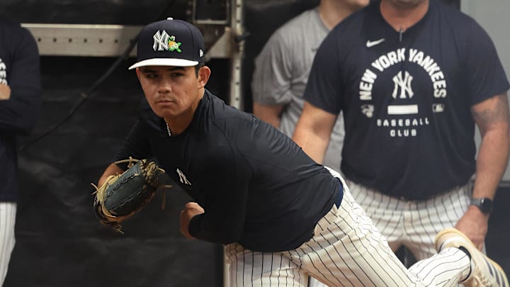 Feb 12, 2026; Tampa, FL, USA; New York Yankees pitcher Kyle Carr (66) works out during spring training workouts at George M. Steinbrenner Field. Mandatory Credit: Kim Klement Neitzel-Imagn Images Feb 12, 2026; Tampa, FL, USA; New York Yankees pitcher Kyle Carr (66) works out during spring training workouts at George M. Steinbrenner Field. Mandatory Credit: Kim Klement Neitzel-Imagn Images