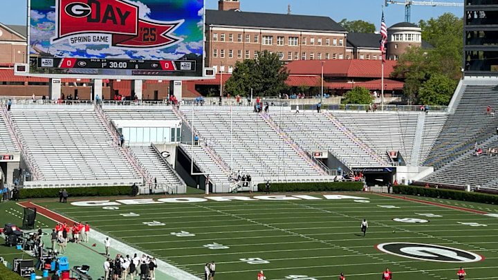 The Sanford Stadium scoreboard at Georgia football's G-Day game on Saturday April 12, 2025 The Sanford Stadium scoreboard at Georgia football's G-Day game on Saturday April 12, 2025