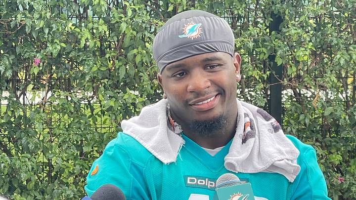Miami Dolphins linebacker Willie Gay Jr. addresses the media after a minicamp practice Miami Dolphins linebacker Willie Gay Jr. addresses the media after a minicamp practice