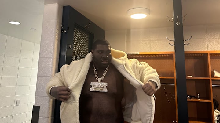 Mekhi Becton after Eagles made it to Super Bowl LIX with 55-23 rout of Washington Commanders. Mekhi Becton after Eagles made it to Super Bowl LIX with 55-23 rout of Washington Commanders.