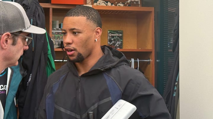 Saquon Barkley cleaned out his locker after the Eagles' season ended in the first round of the playoffs.