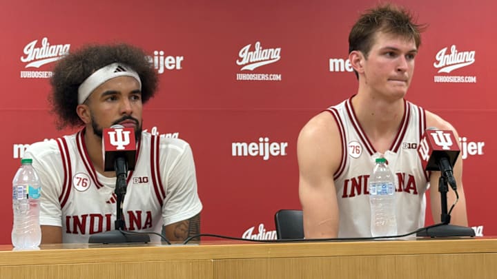 Indiana men's basketball guard Tayton Conerway and forward Reed Bailey speak to reporters Nov. 25, 2025, after defeating over Kansas State at Assembly Hall. Indiana men's basketball guard Tayton Conerway and forward Reed Bailey speak to reporters Nov. 25, 2025, after defeating over Kansas State at Assembly Hall.