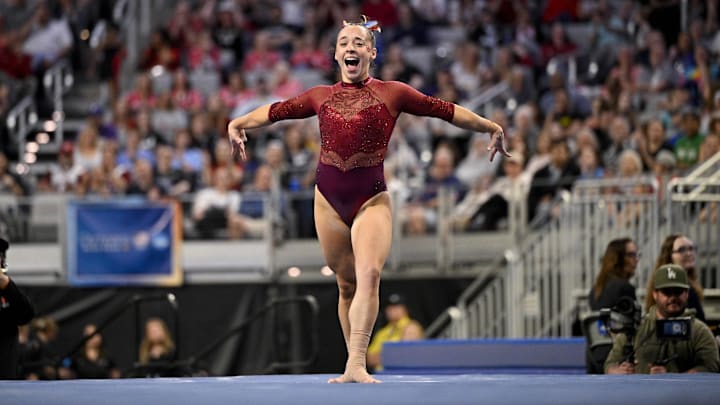 Oklahoma Sooners gymnast Faith Torrez performs on floor exercise during the 2025 Women's National Gymnastics Championship at Dickies Arena. Torrez had a perfect 10 on the beam in Saturday's SEC Championships in Tulsa.