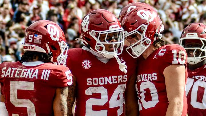 Oklahoma wide receiver Isaiah Sategna, running back Xavier Robinson, quarterback John Mateer Oklahoma wide receiver Isaiah Sategna, running back Xavier Robinson, quarterback John Mateer