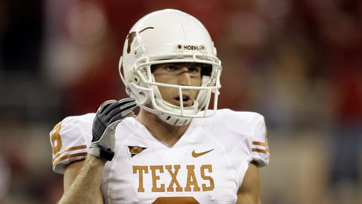 Texas Longhorns wide receiver Jordan Shipley in action against the Nebraska Cornhuskers in the first quarter of the 2009 Big 12 championship game at Cowboys Stadium. 