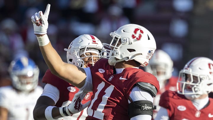 Sep 27, 2025; Stanford, California, USA; Stanford Cardinal linebacker Tevarua Tafiti (11) reacts during the second quarter against the San Jose State Spartans at Stanford Stadium. Mandatory Credit: Stan Szeto-Imagn Images Sep 27, 2025; Stanford, California, USA; Stanford Cardinal linebacker Tevarua Tafiti (11) reacts during the second quarter against the San Jose State Spartans at Stanford Stadium. Mandatory Credit: Stan Szeto-Imagn Images