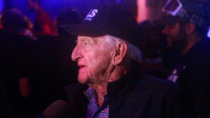 Milwaukee Brewers broadcaster Bob Uecker does an interview after the Brewers clinched the division title on September 18, 2024 at American Family Field.