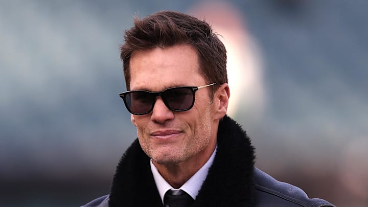 Brady looks on before an NFC wild card game between the Philadelphia Eagles and the Green Bay Packers at Lincoln Financial Field. 