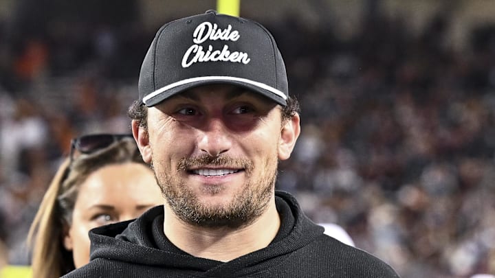 Nov 30, 2024; College Station, Texas, USA; Former Texas A&M and Cleveland Browns quarterback Johnny Manziel looks on prior to the game against the Texas Longhorns. The Longhorns defeated the Aggies 17-7 at Kyle Field. Mandatory Credit: Maria Lysaker-Imagn Images Nov 30, 2024; College Station, Texas, USA; Former Texas A&M and Cleveland Browns quarterback Johnny Manziel looks on prior to the game against the Texas Longhorns. The Longhorns defeated the Aggies 17-7 at Kyle Field. Mandatory Credit: Maria Lysaker-Imagn Images