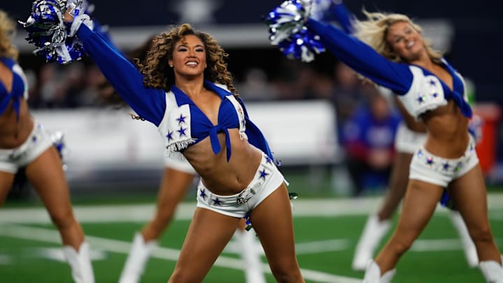 Dallas Cowboys cheerleaders perform during the first half against the New York Giants.