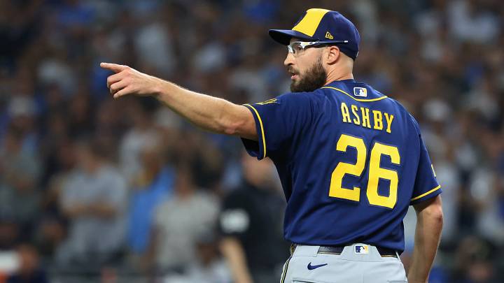 Oct 27, 2026: Milwaukee Brewers pitcher Aaron Ashby (26) reacts during the ninth inning against the Tampa Bay Rays in game four of the 2026 World Series at Tropicana Field. Credit: Kim Klement Neitzel-Imagn Images Oct 27, 2026: Milwaukee Brewers pitcher Aaron Ashby (26) reacts during the ninth inning against the Tampa Bay Rays in game four of the 2026 World Series at Tropicana Field. Credit: Kim Klement Neitzel-Imagn Images