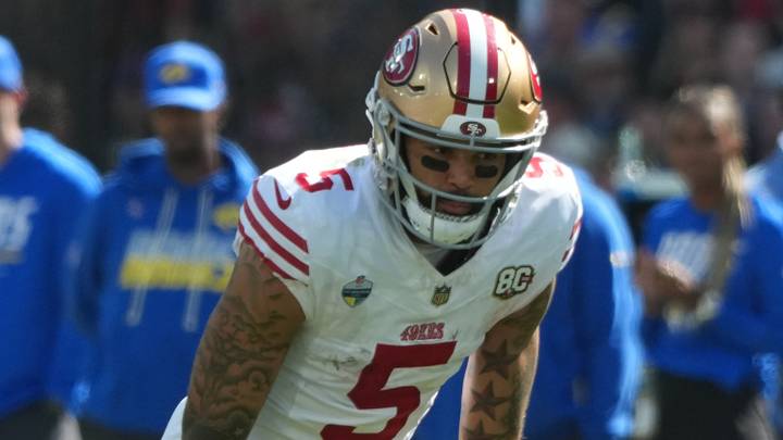 Sep 11, 2026; Melbourne, AUS; San Francisco 49ers wide receiver Mike Evans (5) in the second half at Melbourne Cricket Ground. Mandatory Credit: Kirby Lee-Imagn Images Sep 11, 2026; Melbourne, AUS; San Francisco 49ers wide receiver Mike Evans (5) in the second half at Melbourne Cricket Ground. Mandatory Credit: Kirby Lee-Imagn Images
