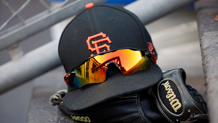 Jul 5, 2017; Detroit, MI, USA; San Francisco Giants hat sits in dugout during the second inning against the Detroit Tigers at Comerica Park. Jul 5, 2017; Detroit, MI, USA; San Francisco Giants hat sits in dugout during the second inning against the Detroit Tigers at Comerica Park.