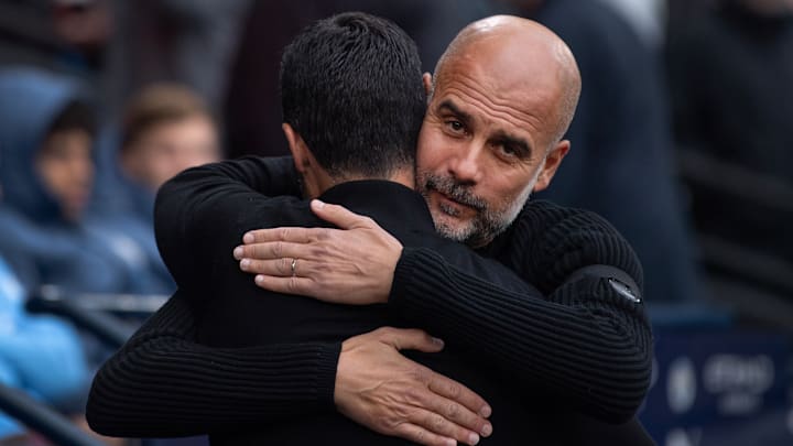 Pep Guardiola (right) is encouraged by Manchester City’s strong run of form.