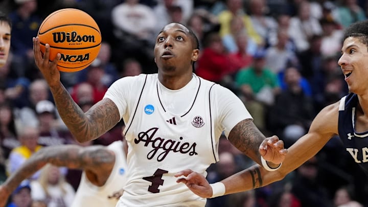 Texas A&M Aggies guard Wade Taylor IV goes to the basket against the Yale Bulldogs during the second half. Texas A&M Aggies guard Wade Taylor IV goes to the basket against the Yale Bulldogs during the second half.
