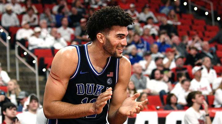 Mar 2, 2026; Raleigh, North Carolina, USA; Duke Blue Devils forward Cameron Boozer (12) reacts during the second half against the NC State Wolfpack at Lenovo Center. Mandatory Credit: Zachary Taft-Imagn Images Mar 2, 2026; Raleigh, North Carolina, USA; Duke Blue Devils forward Cameron Boozer (12) reacts during the second half against the NC State Wolfpack at Lenovo Center. Mandatory Credit: Zachary Taft-Imagn Images