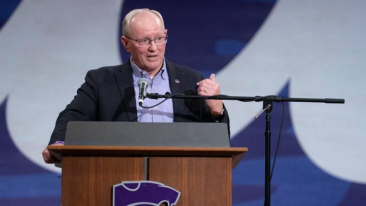 Kansas State athletic director Gene Taylor makes remarks before introducing new head football coach Collin Klein in Morgan Family Arena on Dec. 5, 2025. Kansas State athletic director Gene Taylor makes remarks before introducing new head football coach Collin Klein in Morgan Family Arena on Dec. 5, 2025.