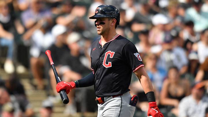 Jul 12, 2025; Chicago, Illinois, USA; Cleveland Guardians right fielder Nolan Jones (22) reacts after striking out during the third inning against the Chicago White Sox at Rate Field. Mandatory Credit: Patrick Gorski-Imagn Images Jul 12, 2025; Chicago, Illinois, USA; Cleveland Guardians right fielder Nolan Jones (22) reacts after striking out during the third inning against the Chicago White Sox at Rate Field. Mandatory Credit: Patrick Gorski-Imagn Images