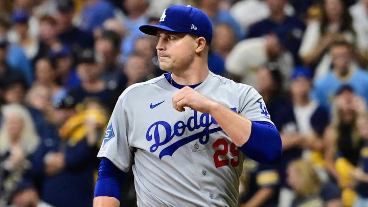 Oct 11, 2026; Milwaukee, Wisconsin, USA; Los Angeles Dodgers pitcher Tarik Skubal (29) reacts during the fifth inning against the Milwaukee Brewers in game one of the NLCS for the 2026 MLB Playoffs at American Family Field. Mandatory Credit: Benny Sieu-Imagn Images Oct 11, 2026; Milwaukee, Wisconsin, USA; Los Angeles Dodgers pitcher Tarik Skubal (29) reacts during the fifth inning against the Milwaukee Brewers in game one of the NLCS for the 2026 MLB Playoffs at American Family Field. Mandatory Credit: Benny Sieu-Imagn Images
