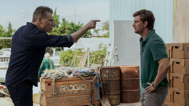 The Waterfront. (L to R) Holt McCallany as Harlan Buckley, Jake Weary as Cane Buckley in episode 102 of The Waterfront. Cr. Dana Hawley/Netflix © 2025