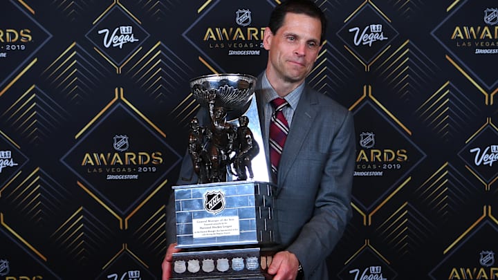 Jun 19, 2019; Las Vegas, NV, USA; Boston Bruins General Manager Don Sweeney was named NHL General Manager of the year during the 2019 NHL Awards at Mandalay Bay. Mandatory Credit: Stephen R. Sylvanie-Imagn Images Jun 19, 2019; Las Vegas, NV, USA; Boston Bruins General Manager Don Sweeney was named NHL General Manager of the year during the 2019 NHL Awards at Mandalay Bay. Mandatory Credit: Stephen R. Sylvanie-Imagn Images