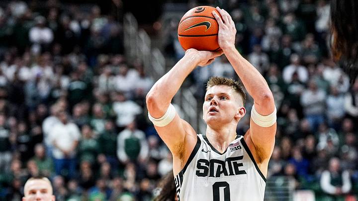Michigan State forward Jaxon Kohler (0) attempts a free throw against Rutgers during the second half at Breslin Center in East Lansing on Thursday, March 5, 2026. Michigan State forward Jaxon Kohler (0) attempts a free throw against Rutgers during the second half at Breslin Center in East Lansing on Thursday, March 5, 2026.