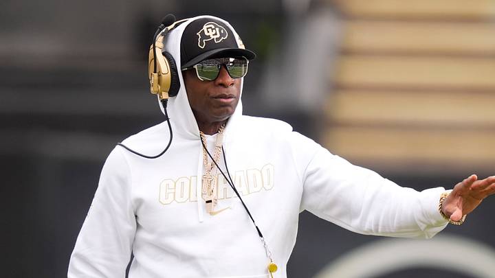 Apr 11, 2026; Boulder, CO, USA; Colorado Buffaloes head coach Deion Sanders during the spring game at Folsom Field. Mandatory Credit: Ron Chenoy-Imagn Images