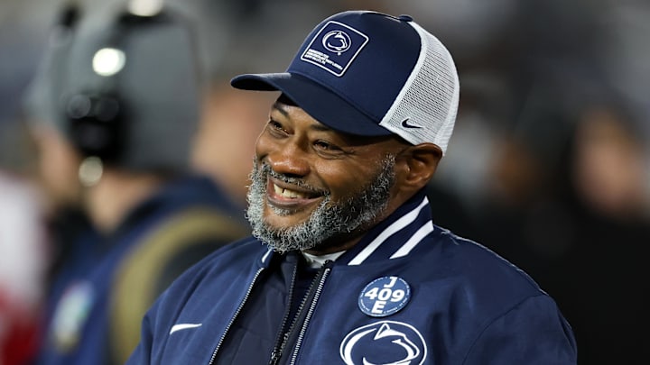 Penn State Nittany Lions interim head coach Terry Smith walks on the field prior to the game against the Nebraska Cornhuskers at Beaver Stadium.