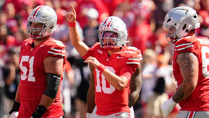 Ohio State Buckeyes quarterback Julian Sayin (10) Ohio State Buckeyes quarterback Julian Sayin (10)