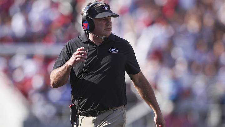 Oct 18, 2025; Athens, Georgia, USA;  Georgia Bulldogs head coach Kirby Smart during the first quarter of the game against the Mississippi Rebels at Sanford Stadium. Mandatory Credit: Brett Davis-Imagn Images