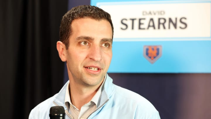 Feb 15, 2024; Tampa, FL, USA; New York Mets president of baseball operations David Stearns talks with media at George M. Steinbrenner Field. Mandatory Credit: Kim Klement Neitzel-USA TODAY Sports Feb 15, 2024; Tampa, FL, USA; New York Mets president of baseball operations David Stearns talks with media at George M. Steinbrenner Field. Mandatory Credit: Kim Klement Neitzel-USA TODAY Sports