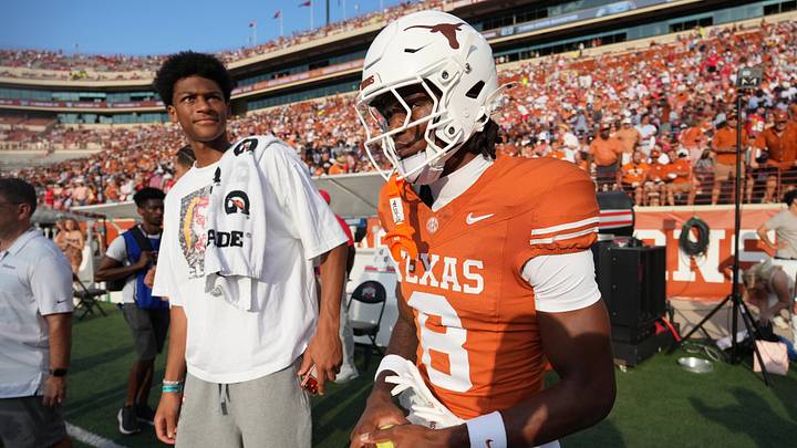 Sep 12, 2026; Austin, Texas, USA; Texas Longhorns wide receiver Cam Coleman (8) walks on field before the game against the Ohio State Buckeyes at Darrell K Royal-Texas Memorial Stadium. Mandatory Credit: Scott Wachter-Imagn Images Sep 12, 2026; Austin, Texas, USA; Texas Longhorns wide receiver Cam Coleman (8) walks on field before the game against the Ohio State Buckeyes at Darrell K Royal-Texas Memorial Stadium. Mandatory Credit: Scott Wachter-Imagn Images