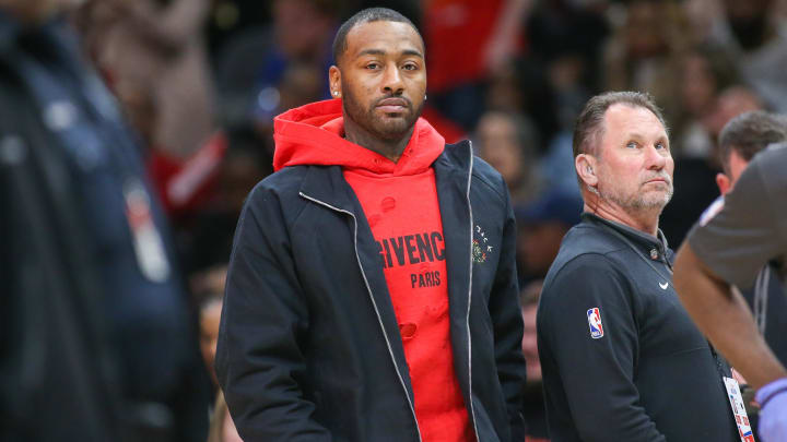 Jan 28, 2023; Atlanta, Georgia, USA; LA Clippers guard John Wall (11) during a timeout against the Atlanta Hawks in the second half at State Farm Arena. Mandatory Credit: Brett Davis-USA TODAY Sports