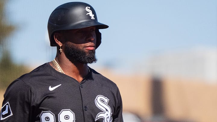 Chicago White Sox outfielder Luis Robert Jr. (88) during a spring training game against the San Diego Padres at Camelback Ranch. 