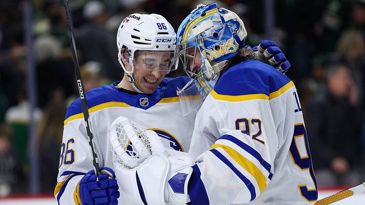 Buffalo Sabres forward Noah Ostlund and goaltender Colten Ellis Buffalo Sabres forward Noah Ostlund and goaltender Colten Ellis