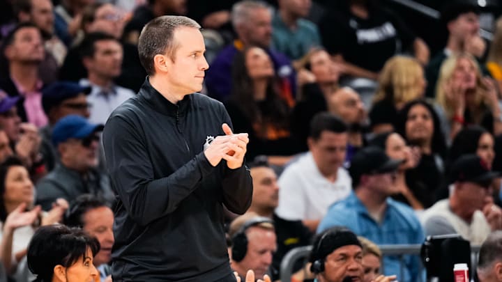Nov 13, 2025; Phoenix, Arizona, USA; Phoenix Suns coach Jordan Ott during the first half at Mortgage Matchup Center. Mandatory Credit: Arianna Grainey-Imagn Images Nov 13, 2025; Phoenix, Arizona, USA; Phoenix Suns coach Jordan Ott during the first half at Mortgage Matchup Center. Mandatory Credit: Arianna Grainey-Imagn Images